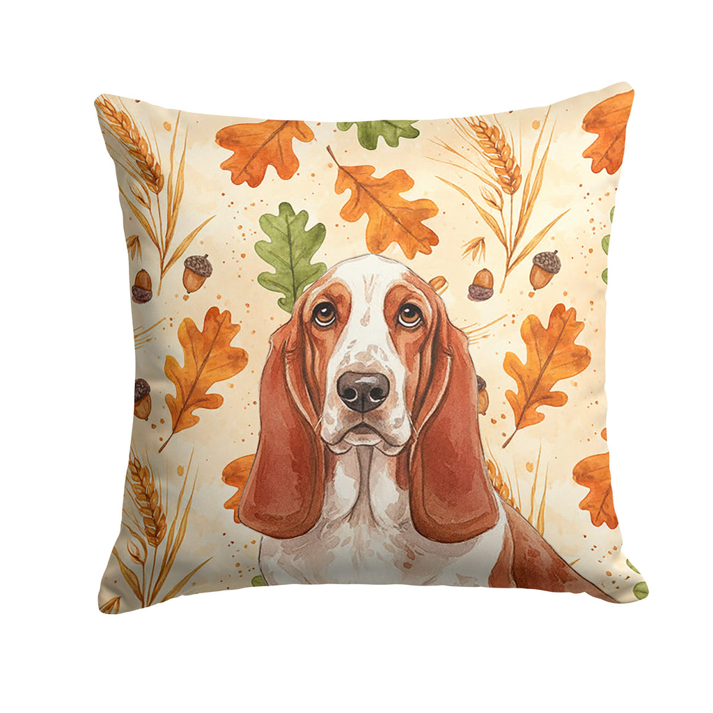 Red and White Basset Hound Heirloom Fall Decorative Throw Pillow 14x14 Indoor Outdoor Accent Cushion, Fabric Cover with Insert for Sofa, Bed, Porch & Living Room