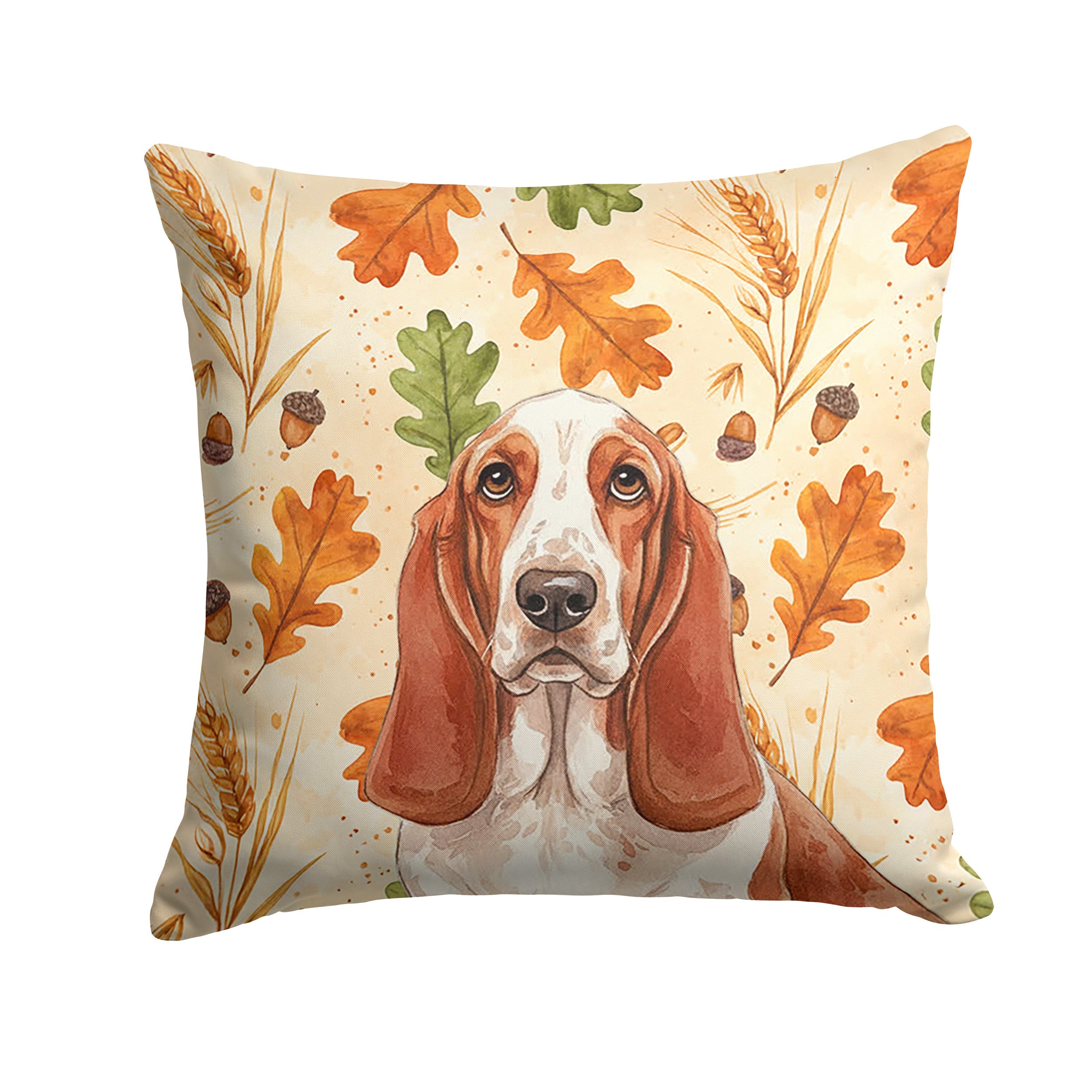 Red and White Basset Hound Heirloom Fall Decorative Throw Pillow 18x18 Indoor Outdoor Accent Cushion, Fabric Cover with Insert for Sofa, Bed, Porch & Living Room