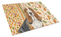 Tricolor and White Basset Hound Heirloom Fall Cutting Board Tempered Glass Kitchen Cutting Surface, Heat Resistant Chopping, Non-Slip Feet, Food Prep & Serving