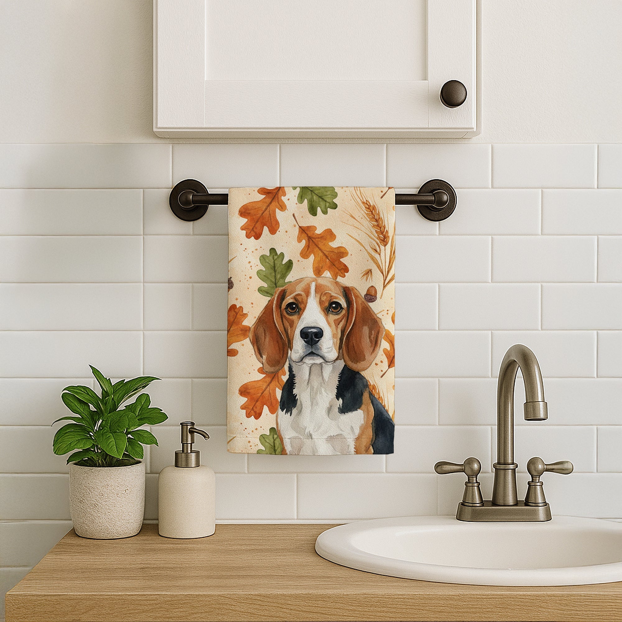 Beagle Heirloom Fall Kitchen Towel Velour Plush Front and Cotton Loop Back Machine Washable