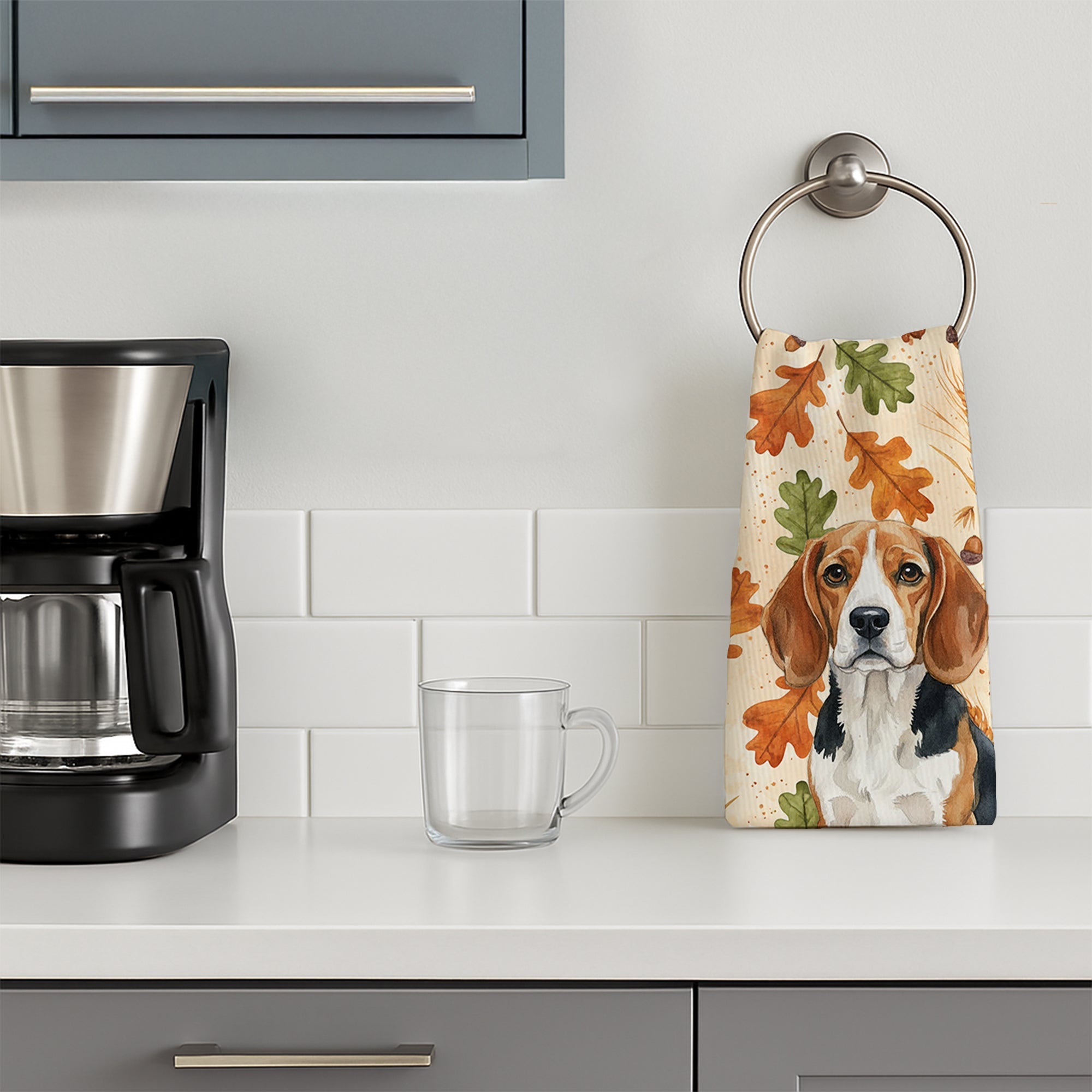 Beagle Heirloom Fall Kitchen Towel Velour Plush Front and Cotton Loop Back Machine Washable