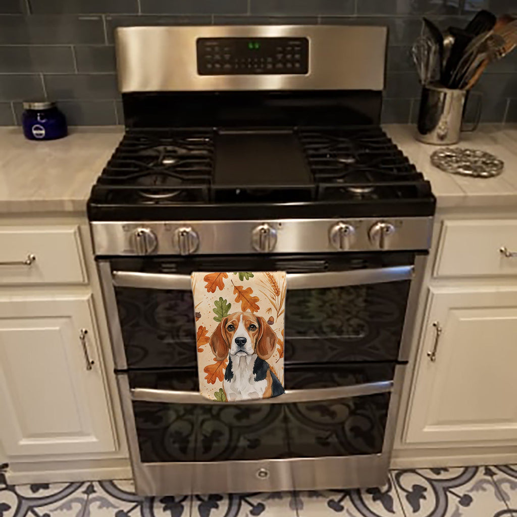 Beagle Heirloom Fall Kitchen Towel Velour Plush Front and Cotton Loop Back Machine Washable