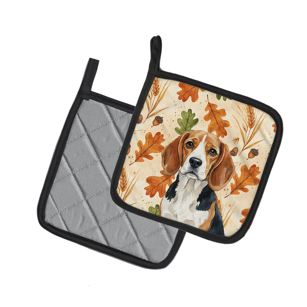 Beagle Heirloom Fall Pot Holder Set of 2 Heat Resistant Quilted Hot Pads 7.5 x 7.5 Inch, Insulated Kitchen Trivets for Cooking & Baking