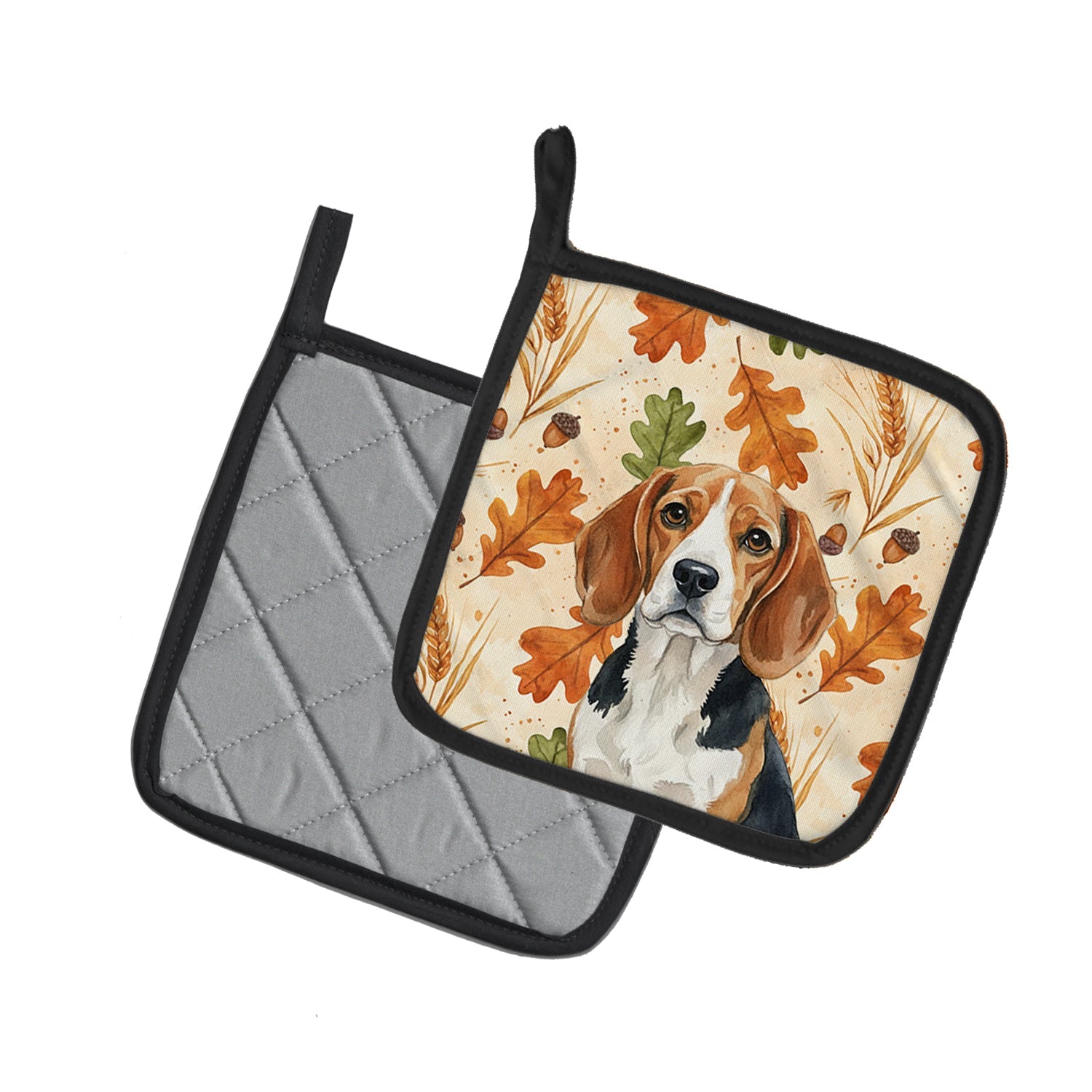 Beagle Heirloom Fall Pot Holder Set of 2 Heat Resistant Quilted Hot Pads 7.5 x 7.5 Inch, Insulated Kitchen Trivets for Cooking & Baking