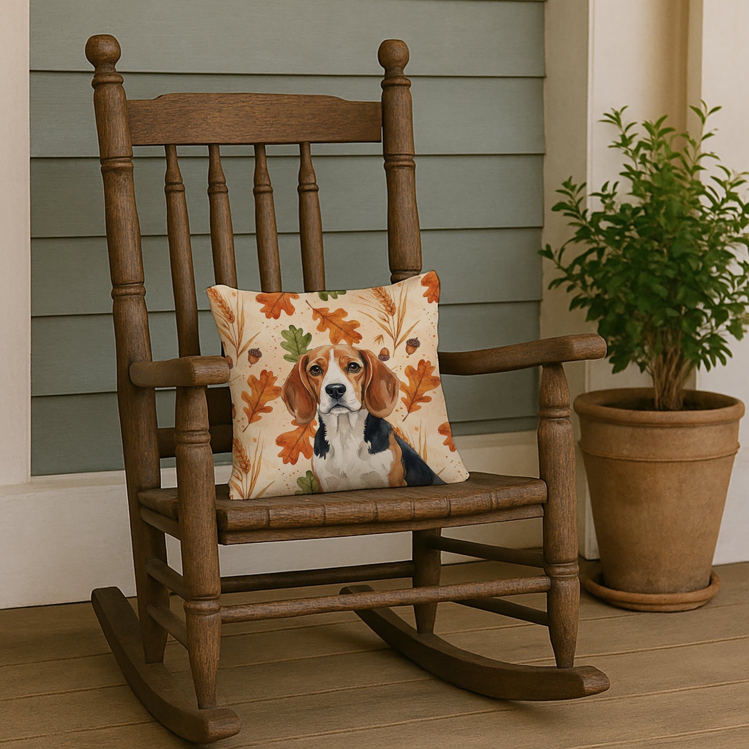 Beagle Heirloom Fall Decorative Throw Pillow 14x14 Indoor Outdoor Accent Cushion, Fabric Cover with Insert for Sofa, Bed, Porch & Living Room