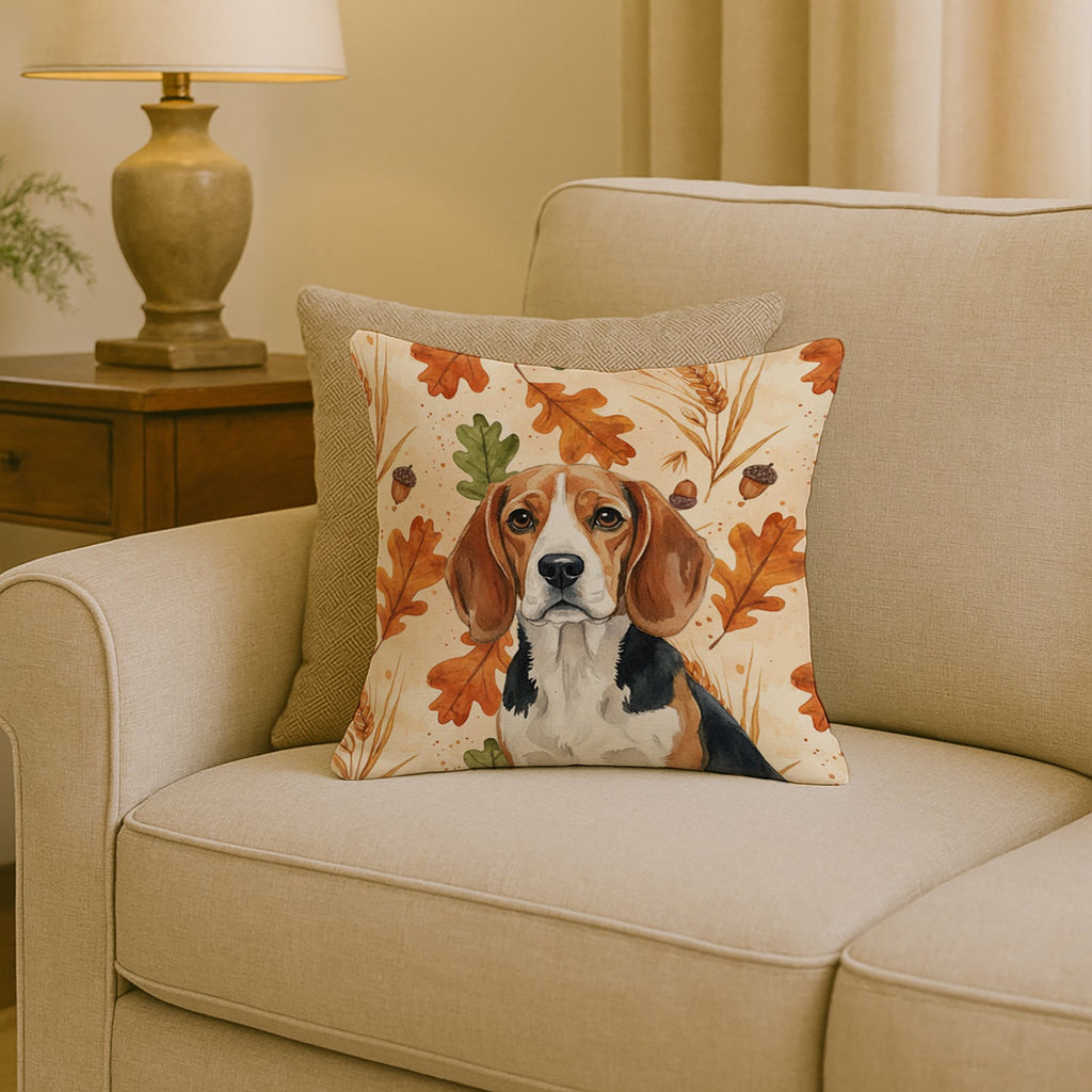 Beagle Heirloom Fall Decorative Throw Pillow 18x18 Indoor Outdoor Accent Cushion, Fabric Cover with Insert for Sofa, Bed, Porch & Living Room