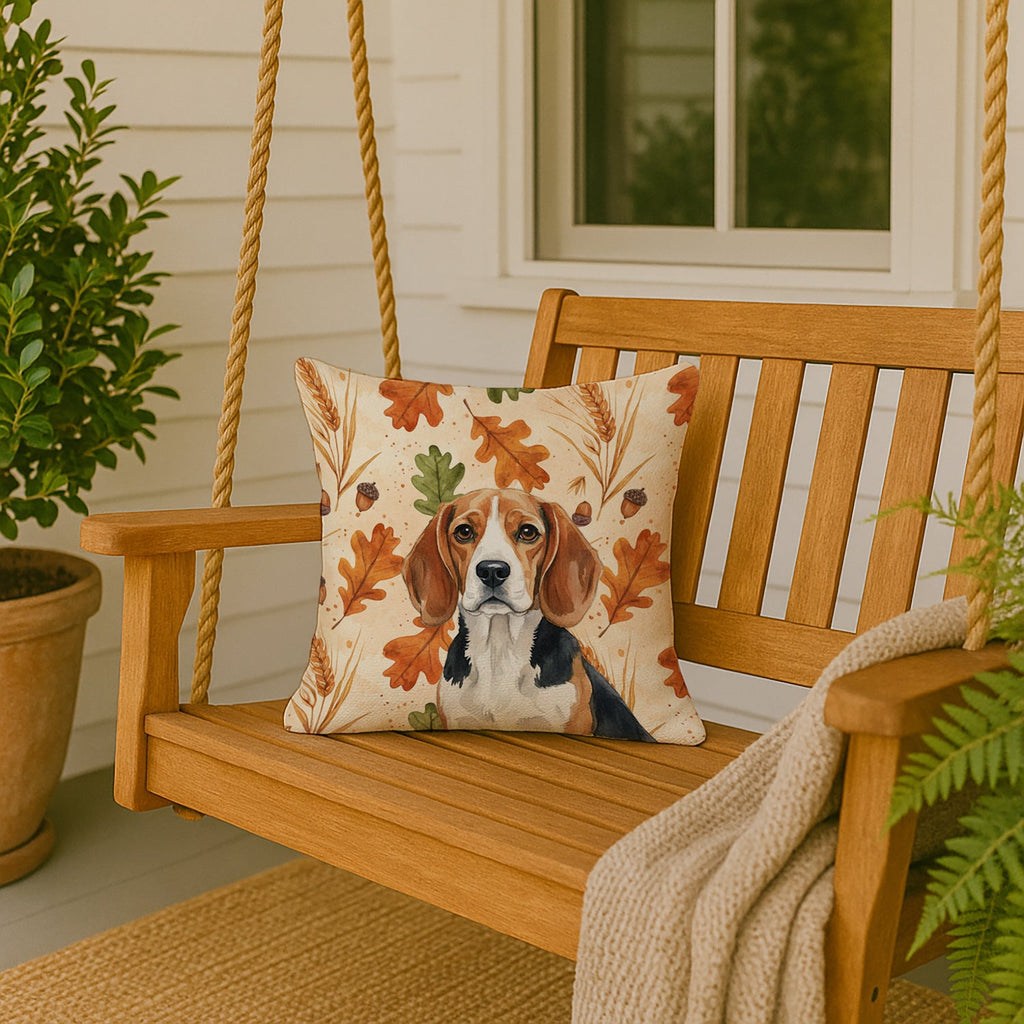 Beagle Heirloom Fall Decorative Throw Pillow 18x18 Indoor Outdoor Accent Cushion, Fabric Cover with Insert for Sofa, Bed, Porch & Living Room