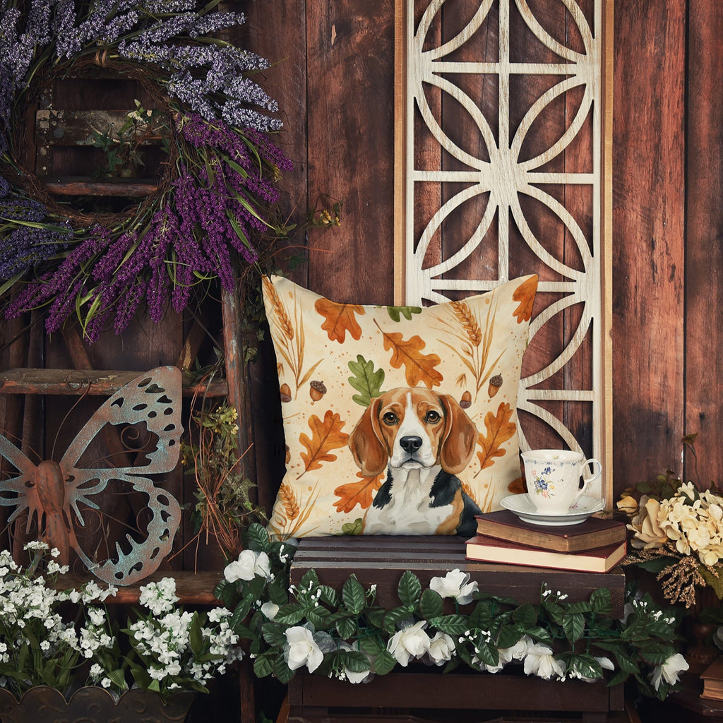 Beagle Heirloom Fall Decorative Throw Pillow 18x18 Indoor Outdoor Accent Cushion, Fabric Cover with Insert for Sofa, Bed, Porch & Living Room