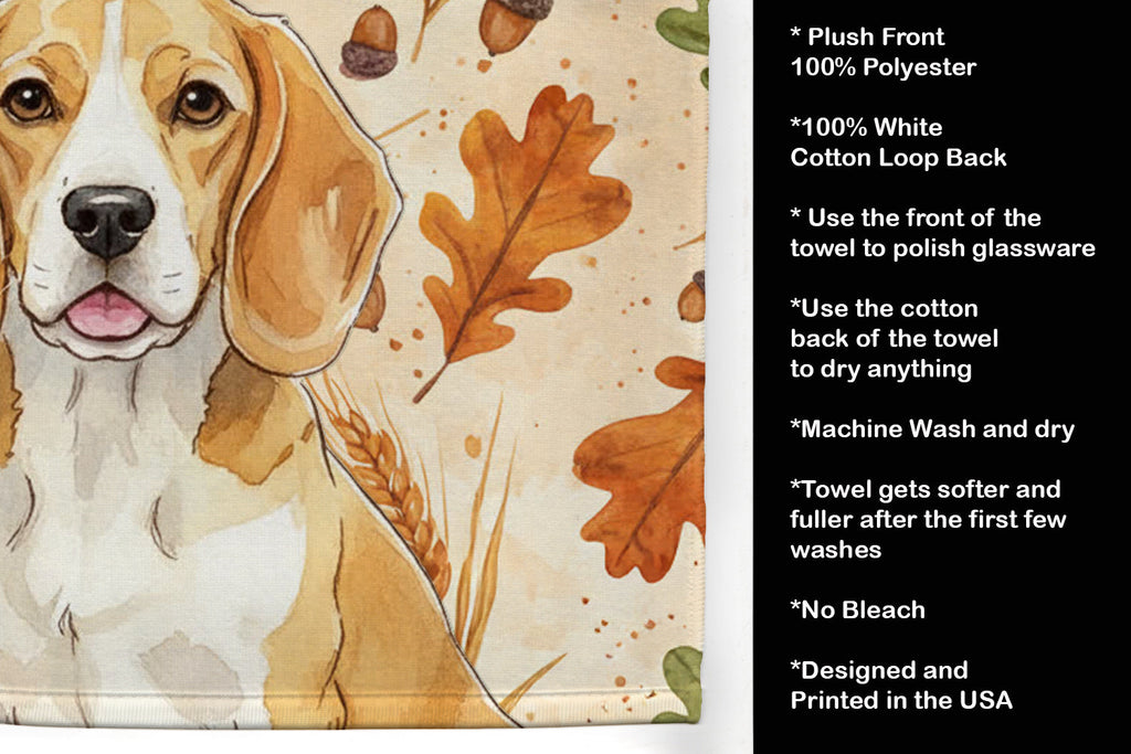 Lemon and White Beagle Heirloom Fall Kitchen Towel Velour Plush Front and Cotton Loop Back Machine Washable