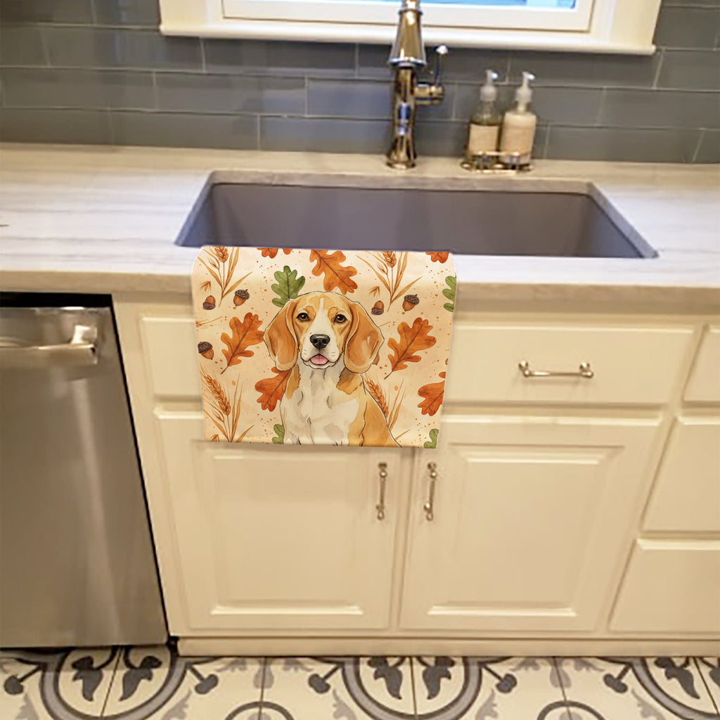 Lemon and White Beagle Heirloom Fall Kitchen Towel Velour Plush Front and Cotton Loop Back Machine Washable