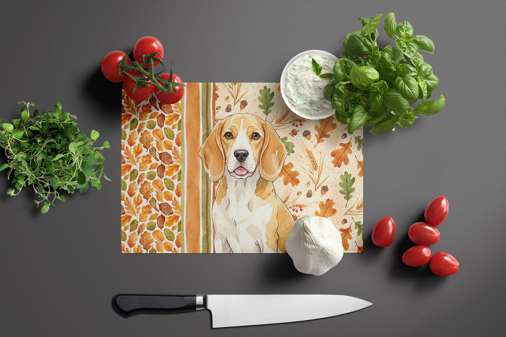 Lemon and White Beagle Heirloom Fall Cutting Board Tempered Glass Kitchen Cutting Surface, Heat Resistant Chopping, Non-Slip Feet, Food Prep & Serving