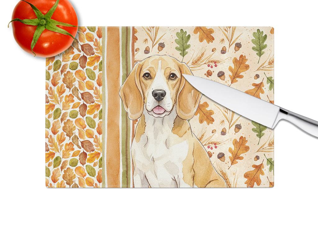 Lemon and White Beagle Heirloom Fall Cutting Board Tempered Glass Kitchen Cutting Surface, Heat Resistant Chopping, Non-Slip Feet, Food Prep & Serving