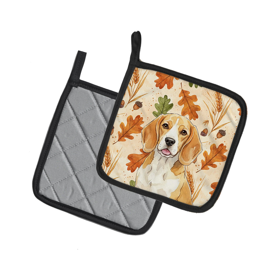Lemon and White Beagle Heirloom Fall Pot Holder Set of 2 Heat Resistant Quilted Hot Pads 7.5 x 7.5 Inch, Insulated Kitchen Trivets for Cooking & Baking