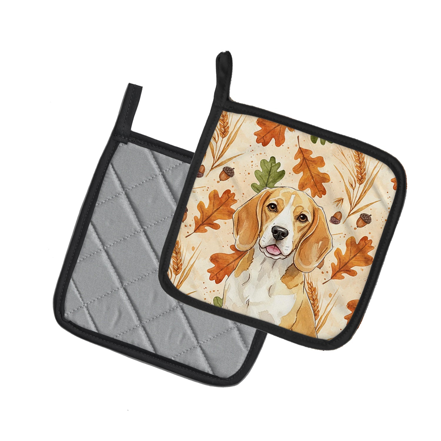 Lemon and White Beagle Heirloom Fall Pot Holder Set of 2 Heat Resistant Quilted Hot Pads 7.5 x 7.5 Inch, Insulated Kitchen Trivets for Cooking & Baking