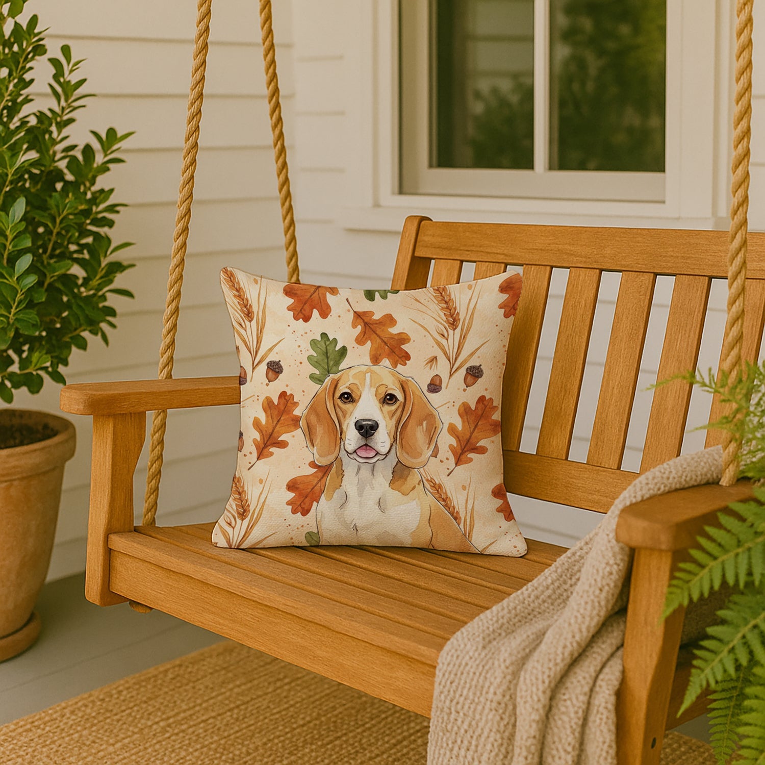 Lemon and White Beagle Heirloom Fall Decorative Throw Pillow 18x18 Indoor Outdoor Accent Cushion, Fabric Cover with Insert for Sofa, Bed, Porch & Living Room