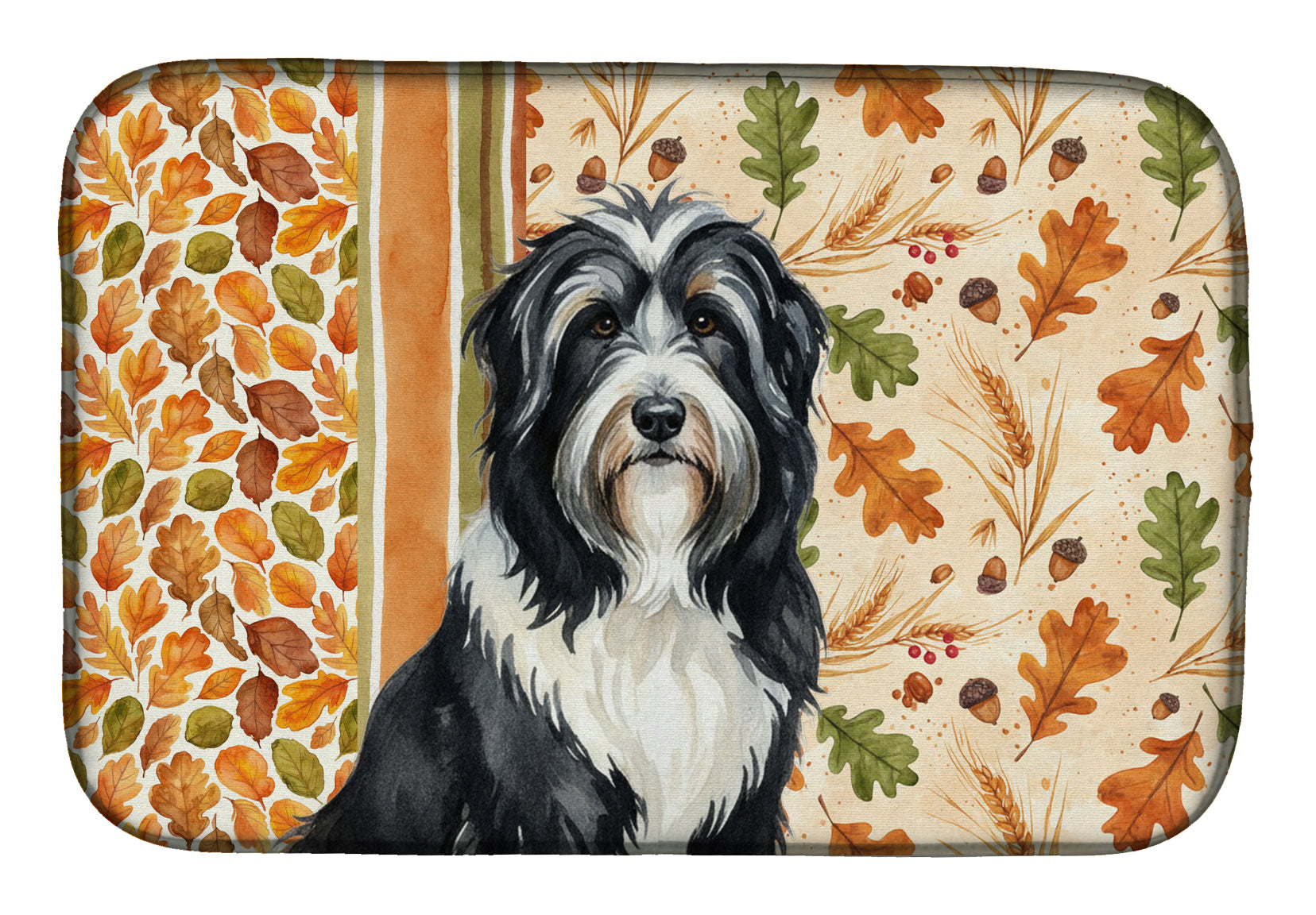 Black Bearded Collie Heirloom Fall Dish Drying Mat Absorbent Dish Drying Mat Pad for Kitchen Counter Dish Drainer Mat for Countertop, 14 x 21", Multicolor