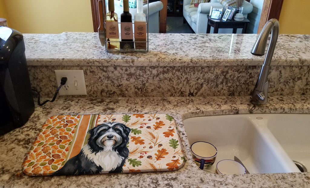 Black Bearded Collie Heirloom Fall Dish Drying Mat Absorbent Dish Drying Mat Pad for Kitchen Counter Dish Drainer Mat for Countertop, 14 x 21", Multicolor
