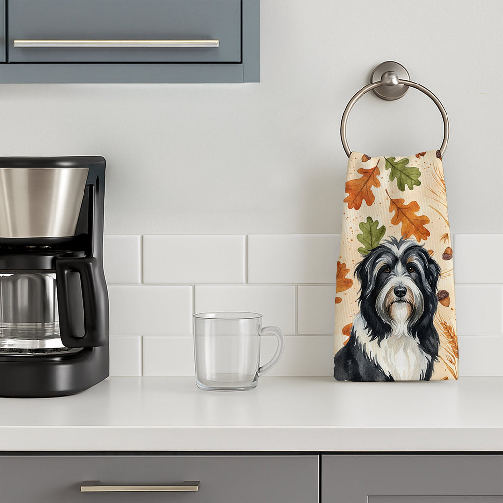 Black Bearded Collie Heirloom Fall Kitchen Towel Velour Plush Front and Cotton Loop Back Machine Washable