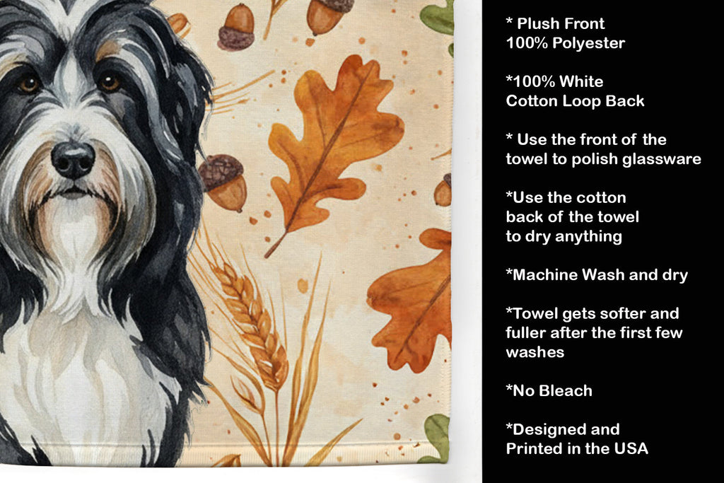 Black Bearded Collie Heirloom Fall Kitchen Towel Velour Plush Front and Cotton Loop Back Machine Washable