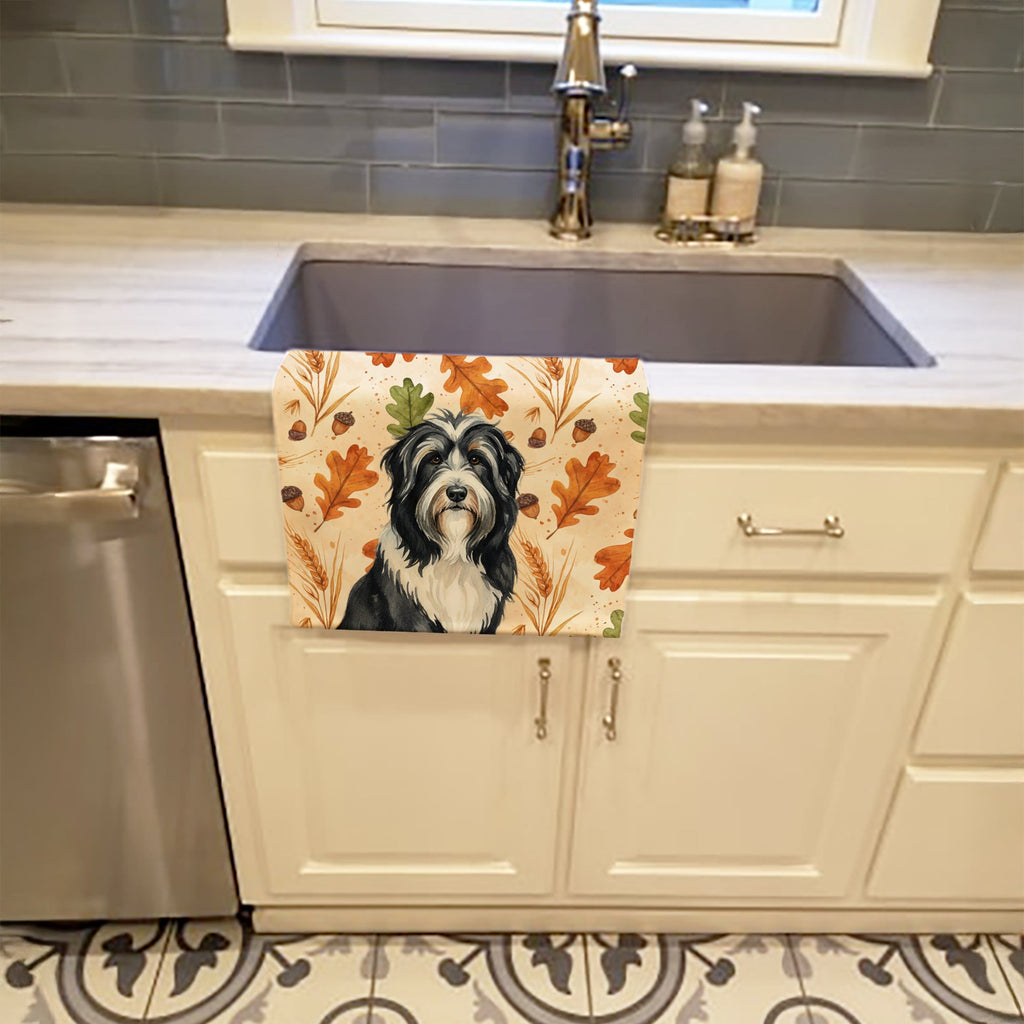 Black Bearded Collie Heirloom Fall Kitchen Towel Velour Plush Front and Cotton Loop Back Machine Washable