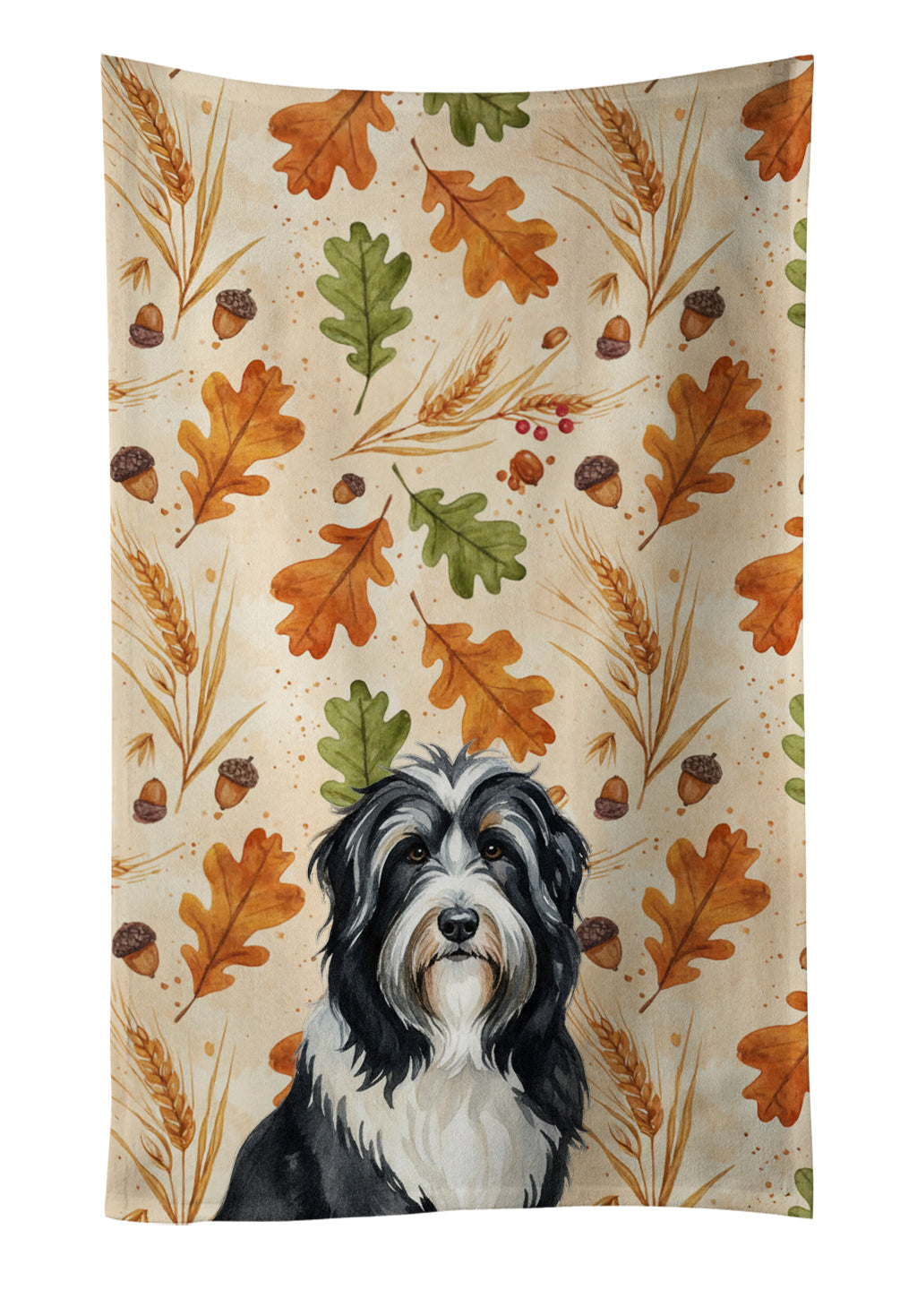 Black Bearded Collie Heirloom Fall Kitchen Towel Velour Plush Front and Cotton Loop Back Machine Washable
