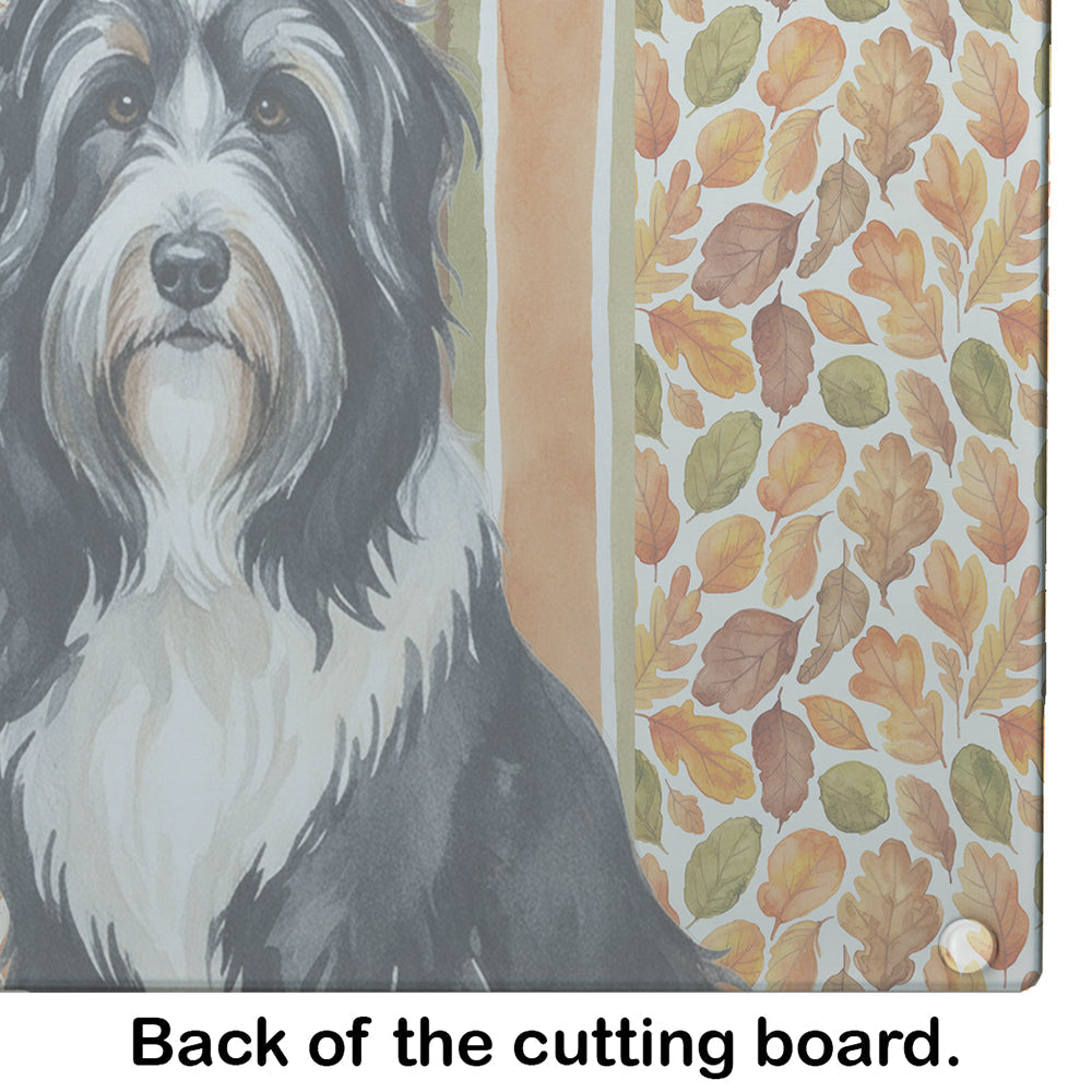 Black Bearded Collie Heirloom Fall Cutting Board Tempered Glass Kitchen Cutting Surface, Heat Resistant Chopping, Non-Slip Feet, Food Prep & Serving