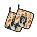 Black Bearded Collie Heirloom Fall Pot Holder Set of 2 Heat Resistant Quilted Hot Pads 7.5 x 7.5 Inch, Insulated Kitchen Trivets for Cooking & Baking
