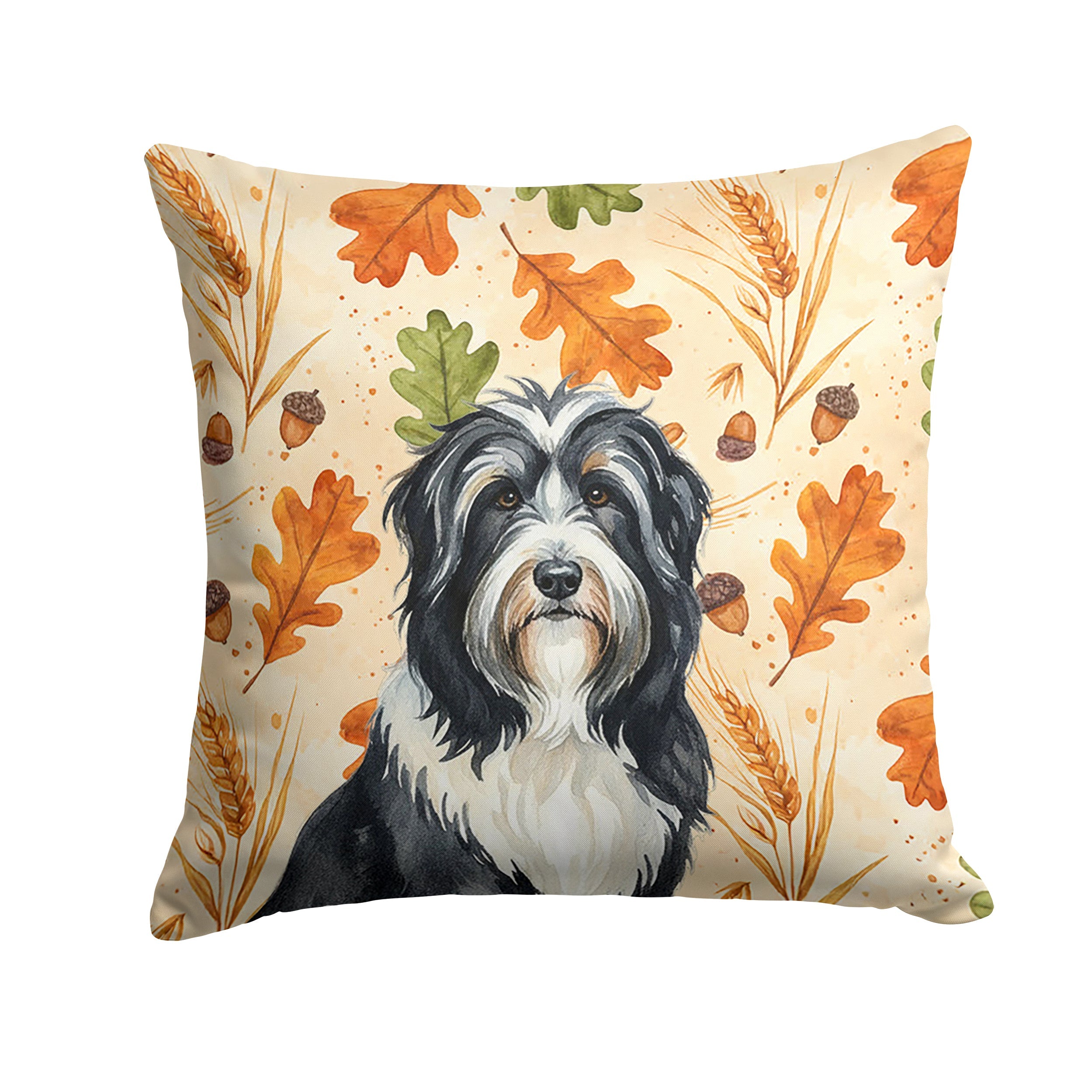 Black Bearded Collie Heirloom Fall Decorative Throw Pillow 14x14 Indoor Outdoor Accent Cushion, Fabric Cover with Insert for Sofa, Bed, Porch & Living Room
