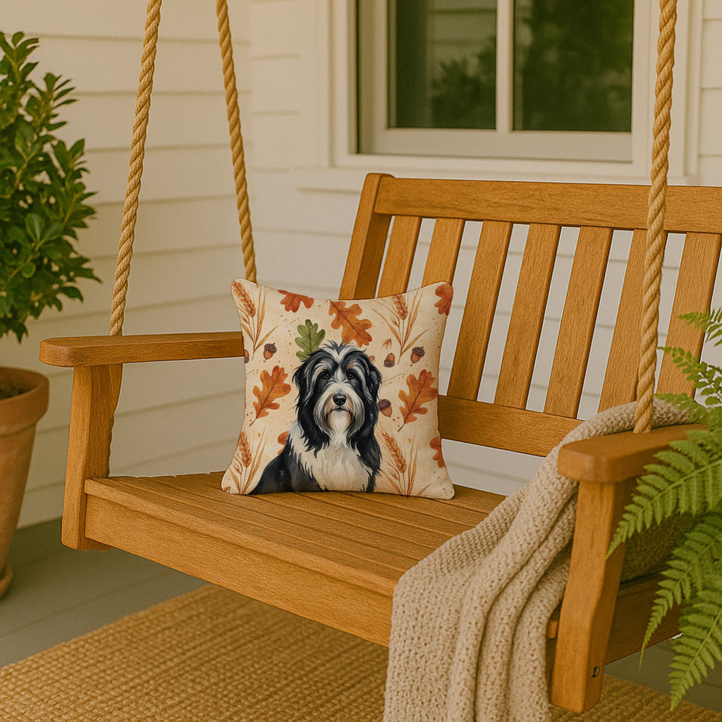 Black Bearded Collie Heirloom Fall Decorative Throw Pillow 14x14 Indoor Outdoor Accent Cushion, Fabric Cover with Insert for Sofa, Bed, Porch & Living Room