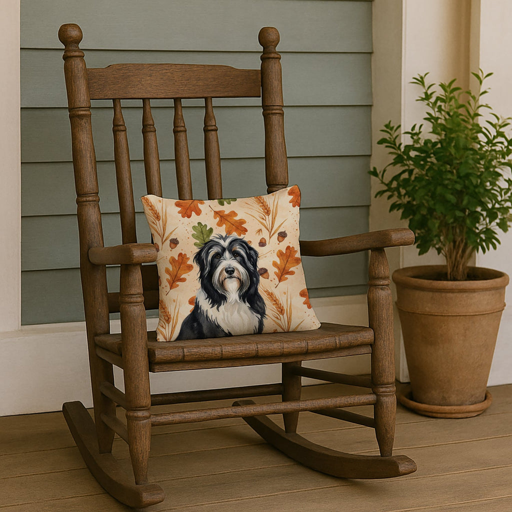 Black Bearded Collie Heirloom Fall Decorative Throw Pillow 14x14 Indoor Outdoor Accent Cushion, Fabric Cover with Insert for Sofa, Bed, Porch & Living Room