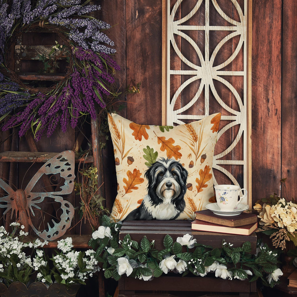 Black Bearded Collie Heirloom Fall Decorative Throw Pillow 14x14 Indoor Outdoor Accent Cushion, Fabric Cover with Insert for Sofa, Bed, Porch & Living Room