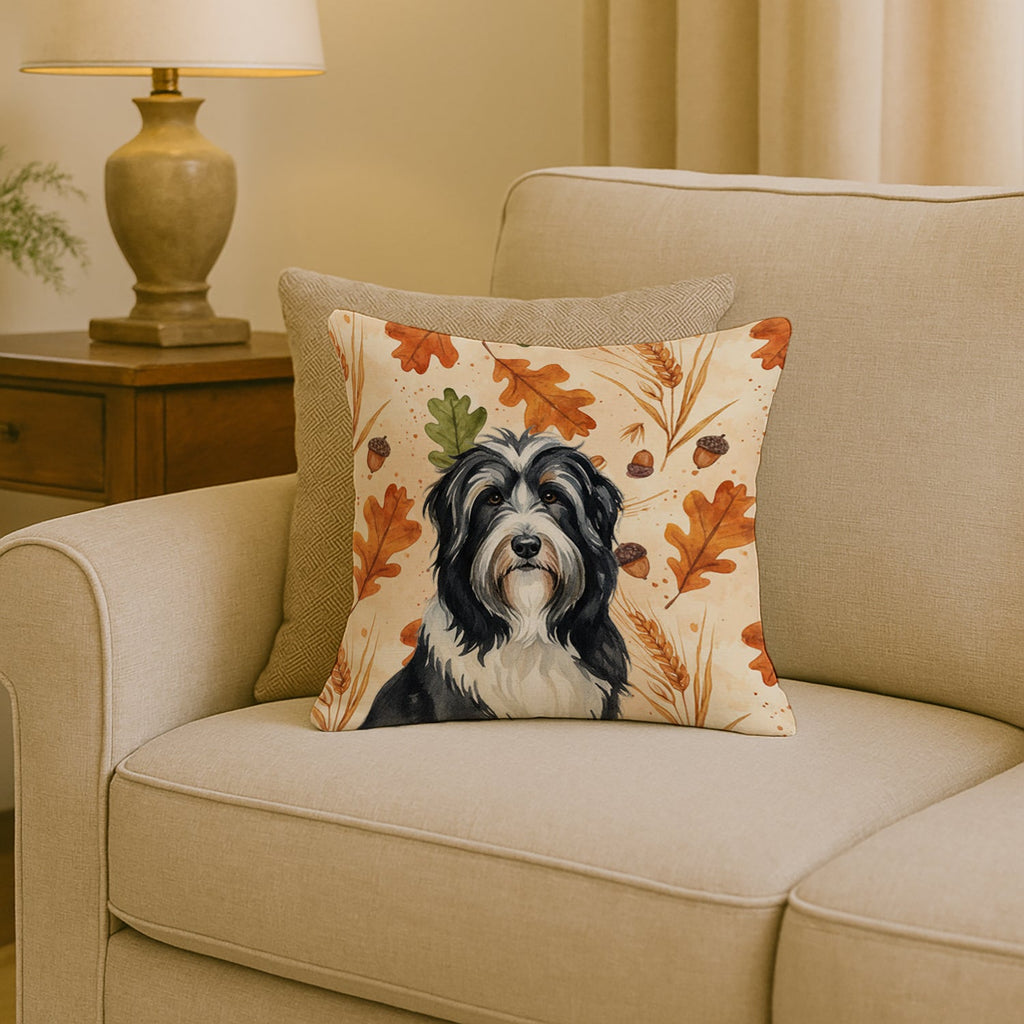 Black Bearded Collie Heirloom Fall Decorative Throw Pillow 18x18 Indoor Outdoor Accent Cushion, Fabric Cover with Insert for Sofa, Bed, Porch & Living Room