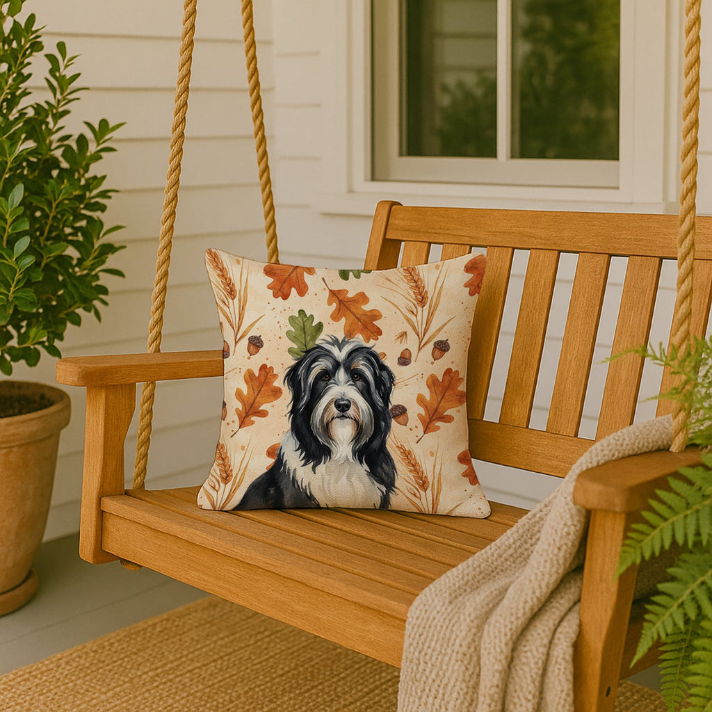 Black Bearded Collie Heirloom Fall Decorative Throw Pillow 18x18 Indoor Outdoor Accent Cushion, Fabric Cover with Insert for Sofa, Bed, Porch & Living Room
