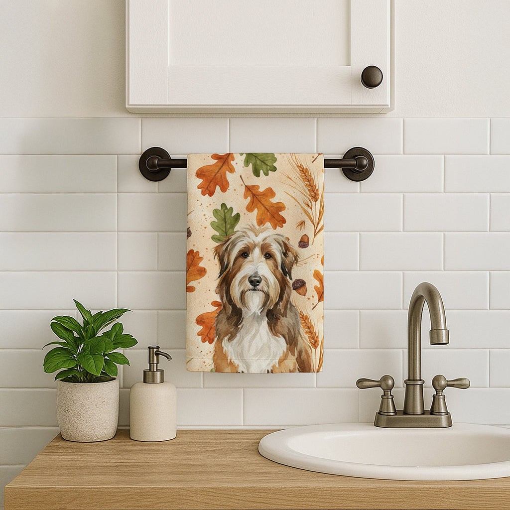 Brown Bearded Collie Heirloom Fall Kitchen Towel Velour Plush Front and Cotton Loop Back Machine Washable