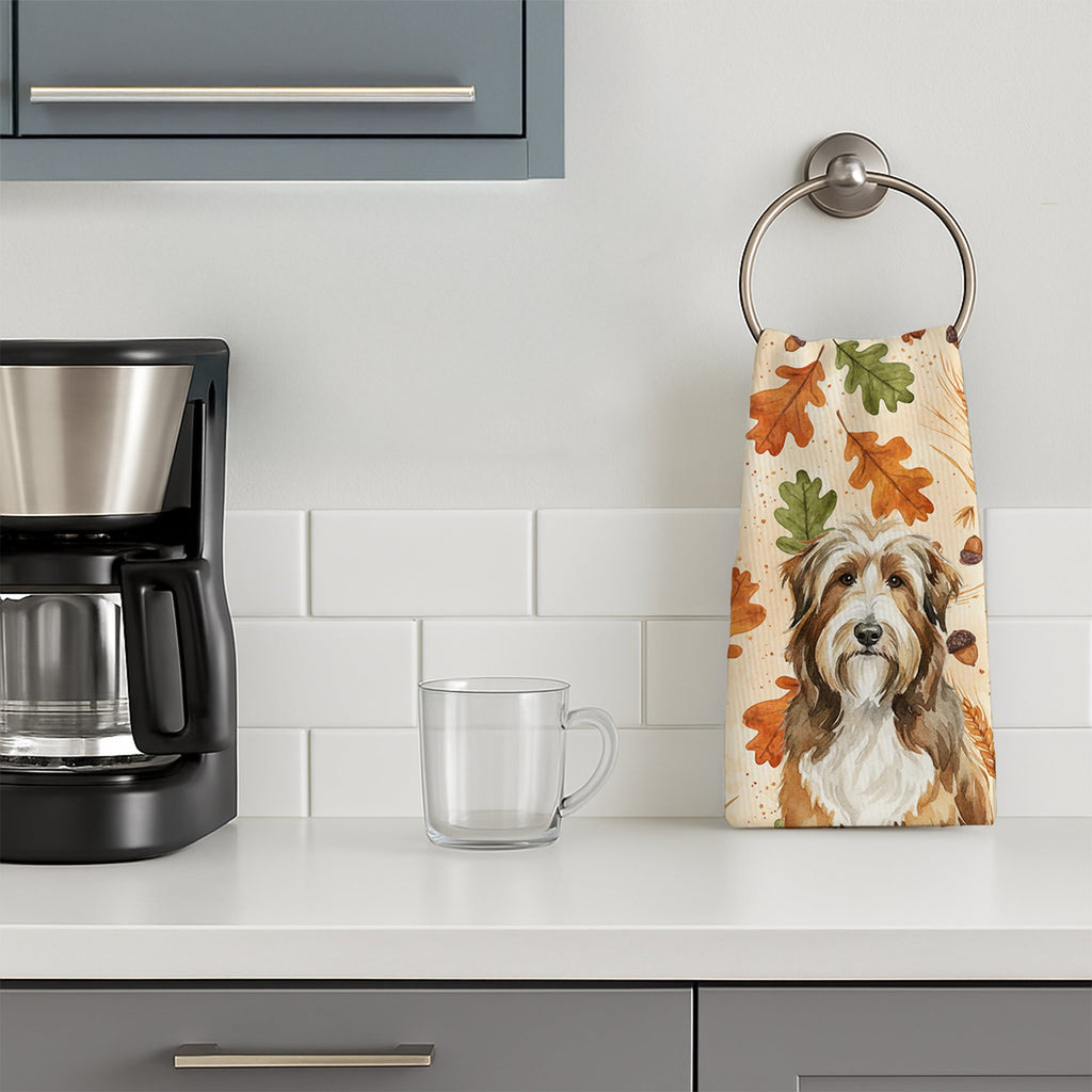 Brown Bearded Collie Heirloom Fall Kitchen Towel Velour Plush Front and Cotton Loop Back Machine Washable
