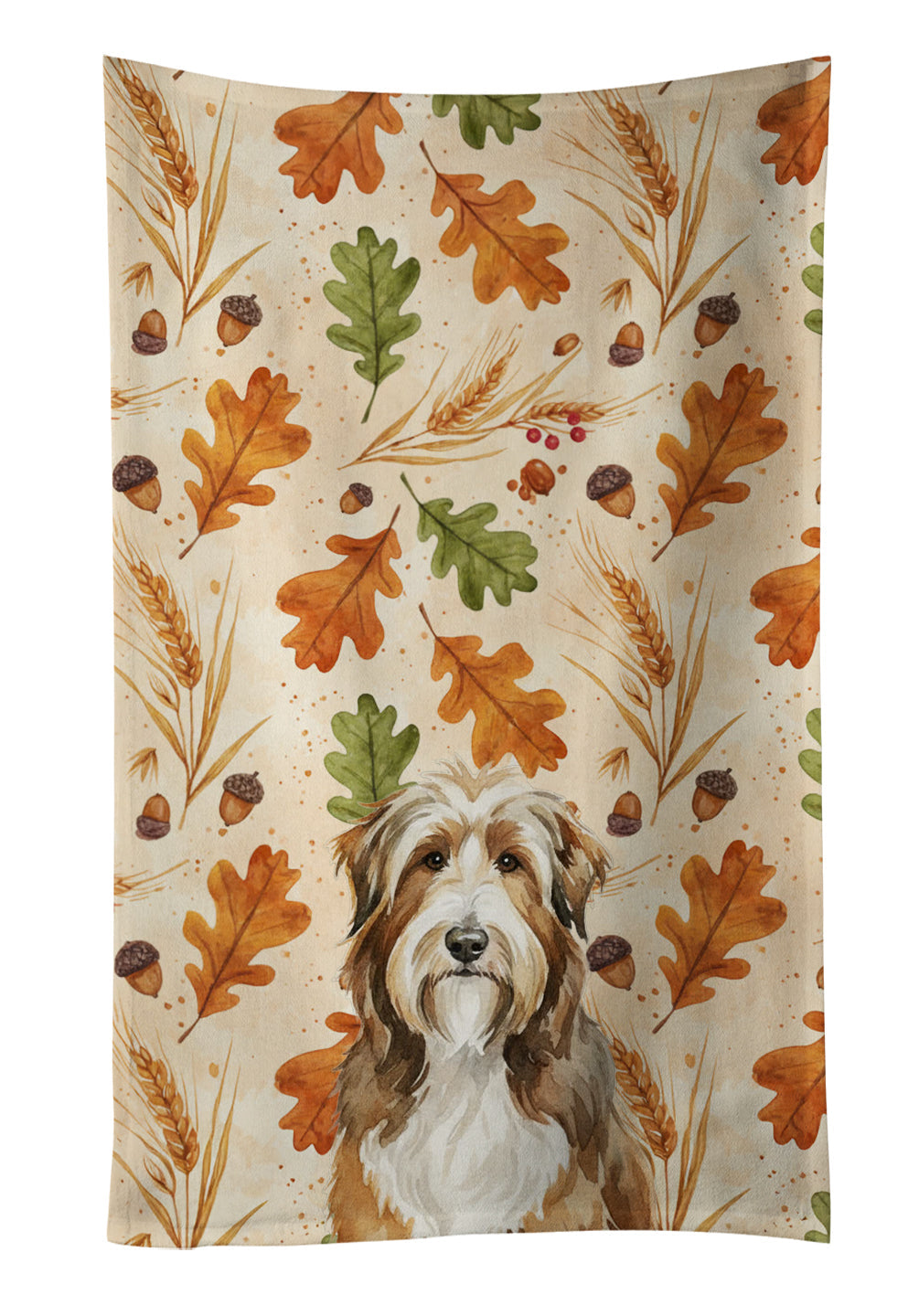 Brown Bearded Collie Heirloom Fall Kitchen Towel Velour Plush Front and Cotton Loop Back Machine Washable