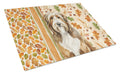 Brown Bearded Collie Heirloom Fall Cutting Board Tempered Glass Kitchen Cutting Surface, Heat Resistant Chopping, Non-Slip Feet, Food Prep & Serving