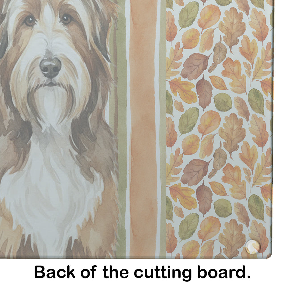 Brown Bearded Collie Heirloom Fall Cutting Board Tempered Glass Kitchen Cutting Surface, Heat Resistant Chopping, Non-Slip Feet, Food Prep & Serving