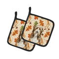 Brown Bearded Collie Heirloom Fall Pot Holder Set of 2 Heat Resistant Quilted Hot Pads 7.5 x 7.5 Inch, Insulated Kitchen Trivets for Cooking & Baking
