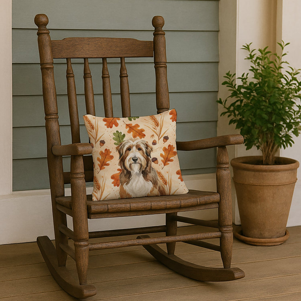 Brown Bearded Collie Heirloom Fall Decorative Throw Pillow 14x14 Indoor Outdoor Accent Cushion, Fabric Cover with Insert for Sofa, Bed, Porch & Living Room