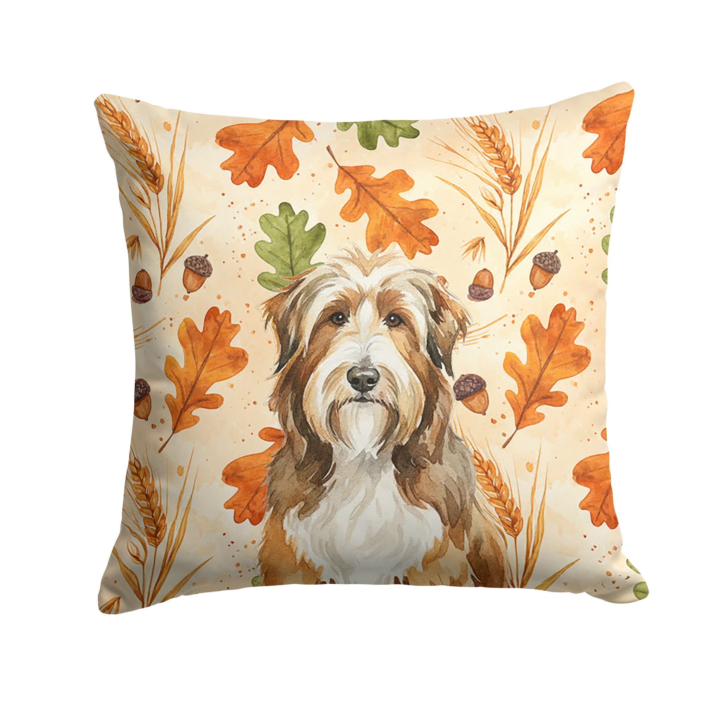 Brown Bearded Collie Heirloom Fall Decorative Throw Pillow 18x18 Indoor Outdoor Accent Cushion, Fabric Cover with Insert for Sofa, Bed, Porch & Living Room