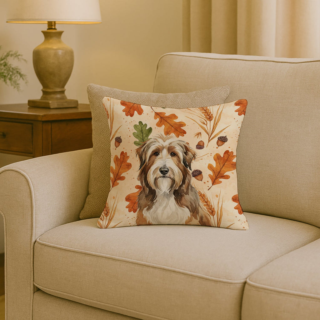 Brown Bearded Collie Heirloom Fall Decorative Throw Pillow 18x18 Indoor Outdoor Accent Cushion, Fabric Cover with Insert for Sofa, Bed, Porch & Living Room