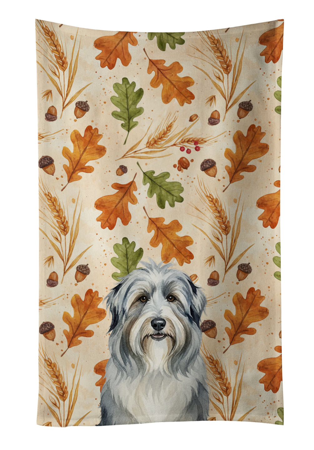 Bearded Collie Heirloom Fall Kitchen Towel Velour Plush Front and Cotton Loop Back Machine Washable