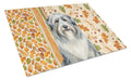 Bearded Collie Heirloom Fall Cutting Board Tempered Glass Kitchen Cutting Surface, Heat Resistant Chopping, Non-Slip Feet, Food Prep & Serving