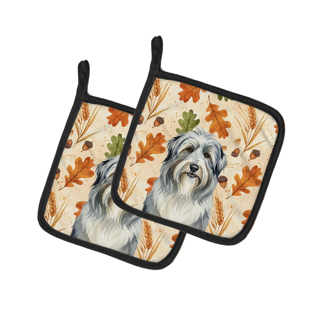 Bearded Collie Heirloom Fall Pot Holder Set of 2 Heat Resistant Quilted Hot Pads 7.5 x 7.5 Inch, Insulated Kitchen Trivets for Cooking & Baking