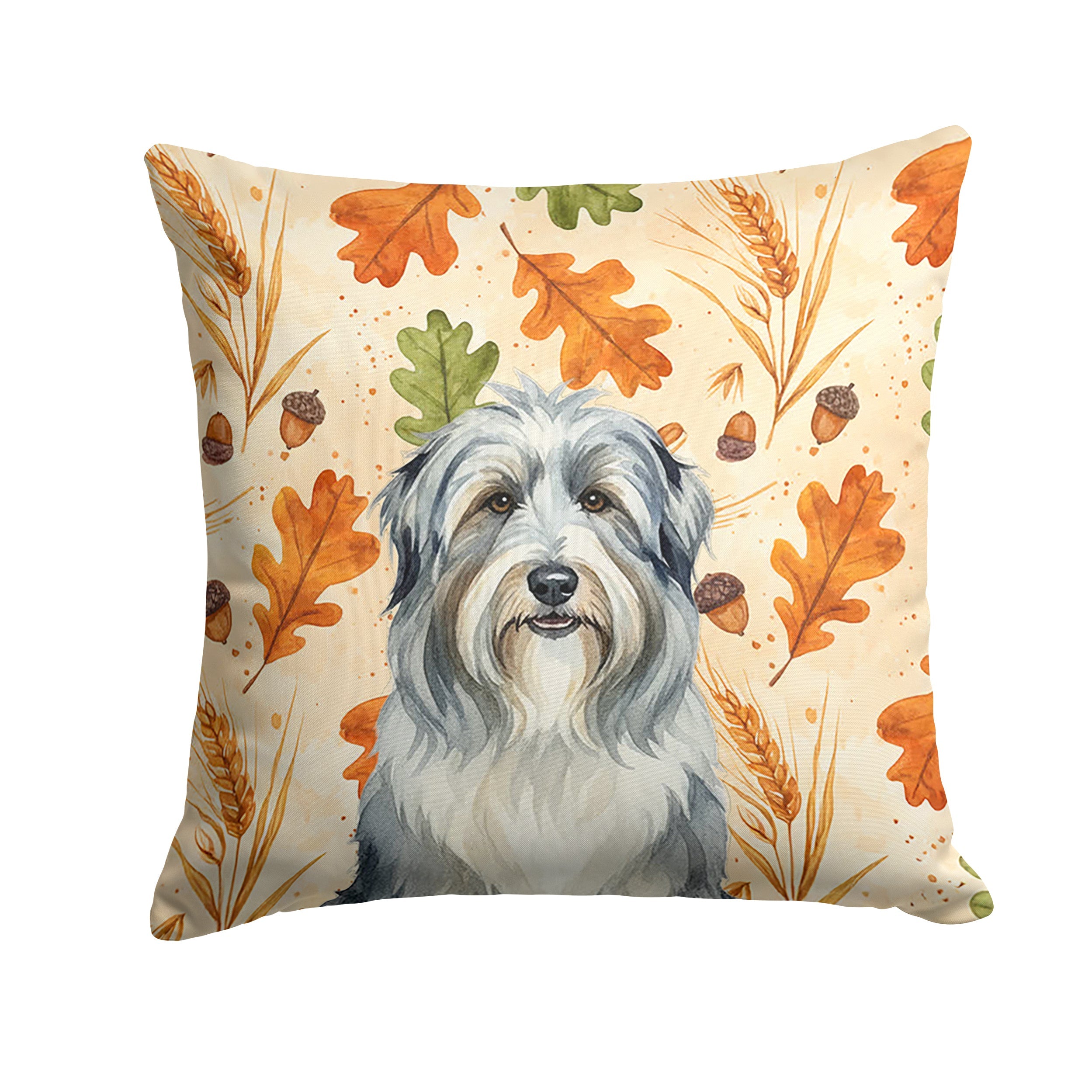 Bearded Collie Heirloom Fall Decorative Throw Pillow 18x18 Indoor Outdoor Accent Cushion, Fabric Cover with Insert for Sofa, Bed, Porch & Living Room