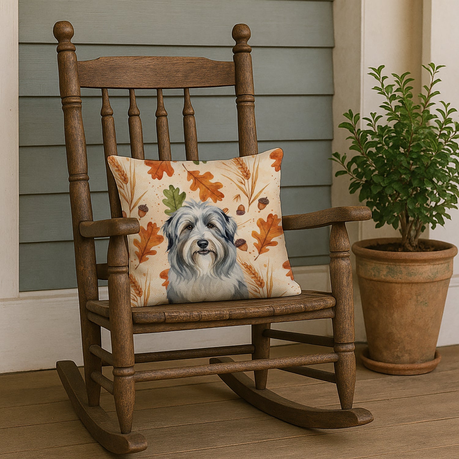 Bearded Collie Heirloom Fall Decorative Throw Pillow 18x18 Indoor Outdoor Accent Cushion, Fabric Cover with Insert for Sofa, Bed, Porch & Living Room