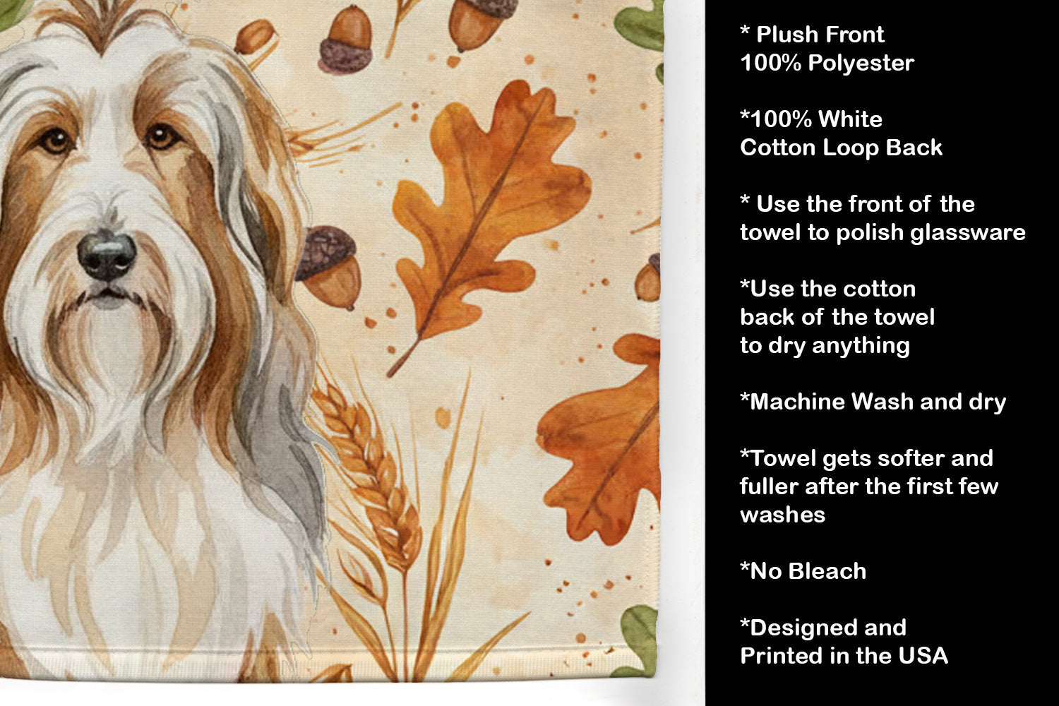 Fawn Bearded Collie Heirloom Fall Kitchen Towel Velour Plush Front and Cotton Loop Back Machine Washable