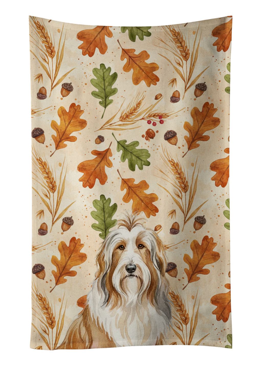 Fawn Bearded Collie Heirloom Fall Kitchen Towel Velour Plush Front and Cotton Loop Back Machine Washable