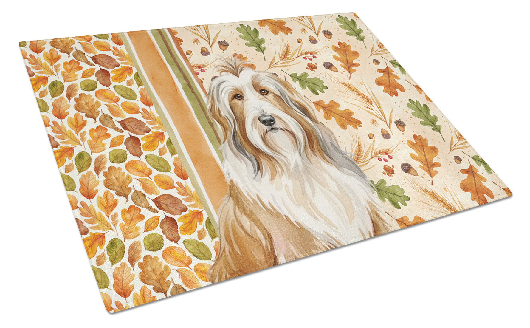 Fawn Bearded Collie Heirloom Fall Cutting Board Tempered Glass Kitchen Cutting Surface, Heat Resistant Chopping, Non-Slip Feet, Food Prep & Serving